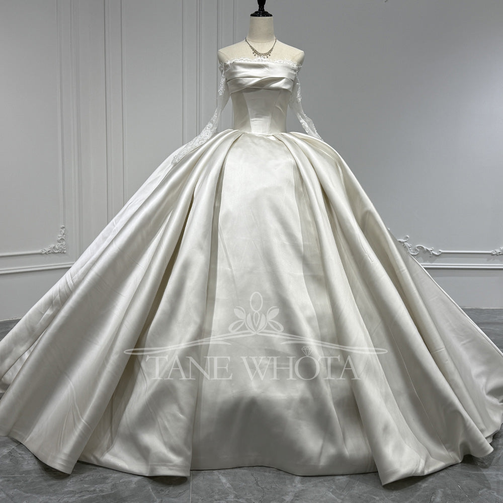 TW802 Customizable Strapless Wedding Dress 2025 Long Sleeve Lace Up Back Elegant Bridal Gown