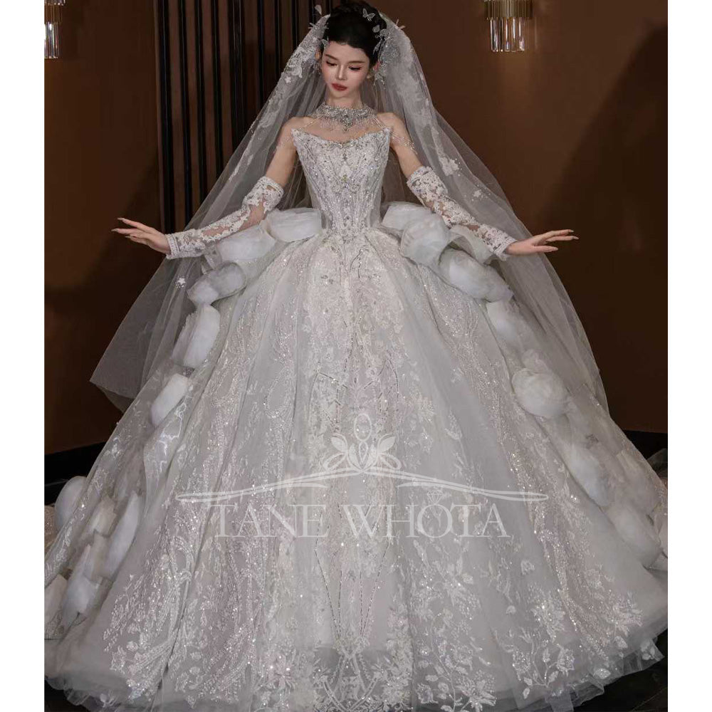 TW799 Luxury Sweetheart Wedding Dress Long Sleeve Embroidery Sequined 3D Flower Customizable Robe De Mariée For Women