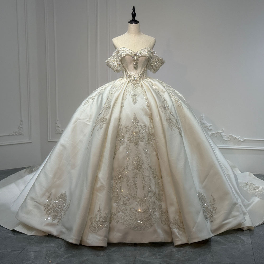 TW1083 Customizable Wedding Dress Sweetheart Off The Shoulder Lace-Up Back Sequined Crystal Gown Bridal Dress