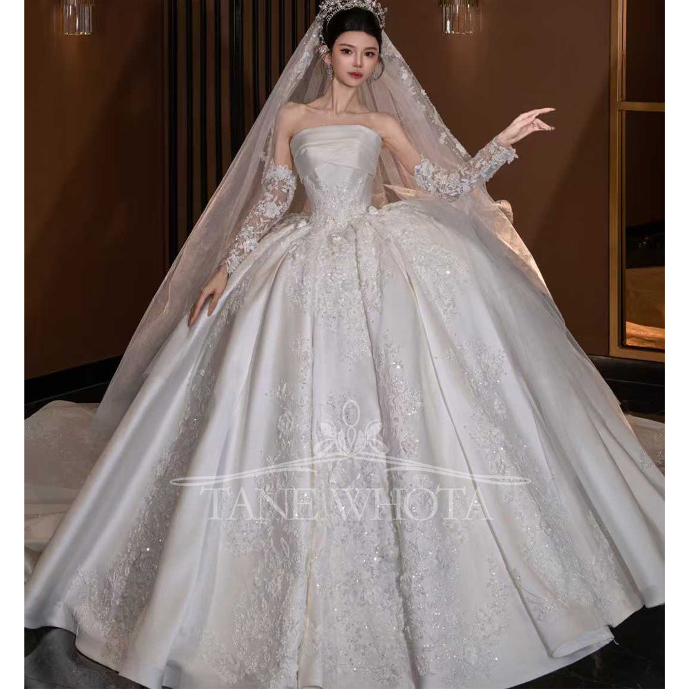 TW796 Strapless Ball Gown Wedding Dress With Long Sleeves And Sequined Embroidery Customizable 2026 Style Elegant Slubna Suknia