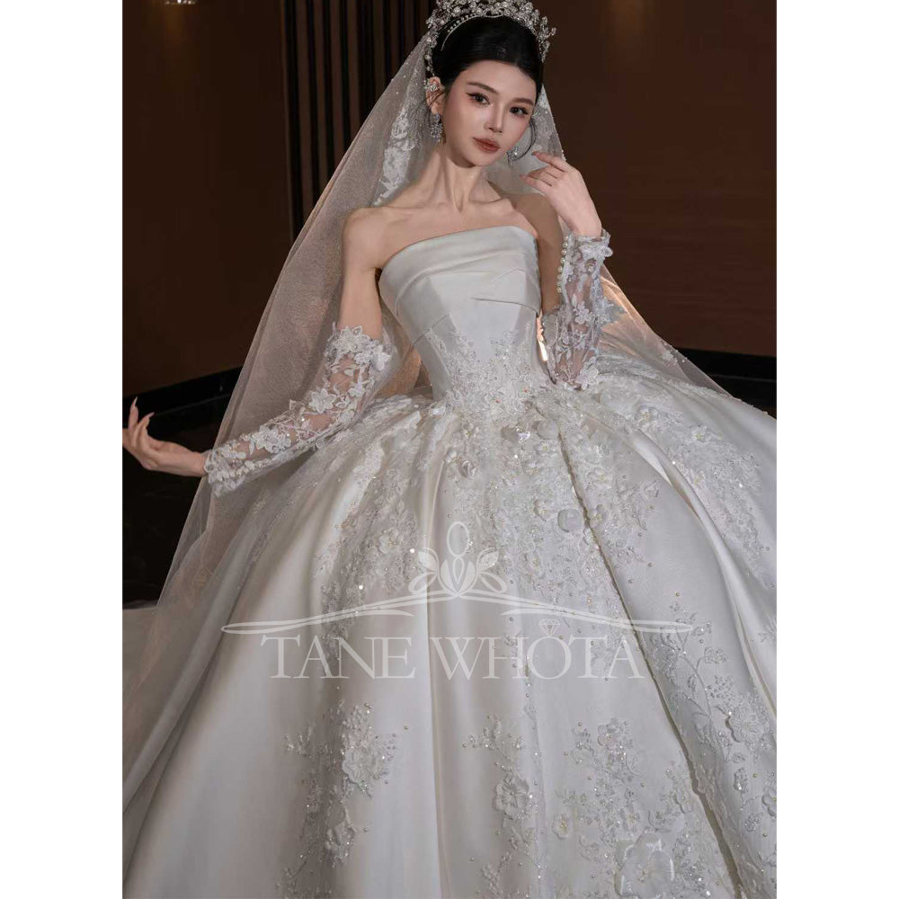 TW796 Strapless Ball Gown Wedding Dress With Long Sleeves And Sequined Embroidery Customizable 2026 Style Elegant Slubna Suknia