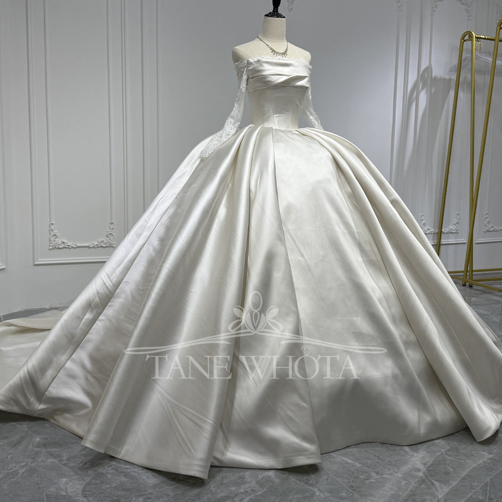 TW802 Customizable Strapless Wedding Dress 2025 Long Sleeve Lace Up Back Elegant Bridal Gown