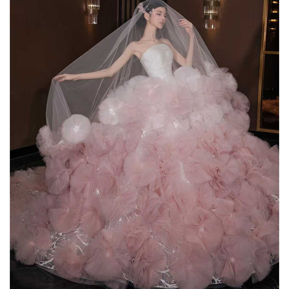 TW793 Luxury Strapless 3D Flower Ball Gown Wedding Dress Sleeveless Customized Robe De Mariage Civil