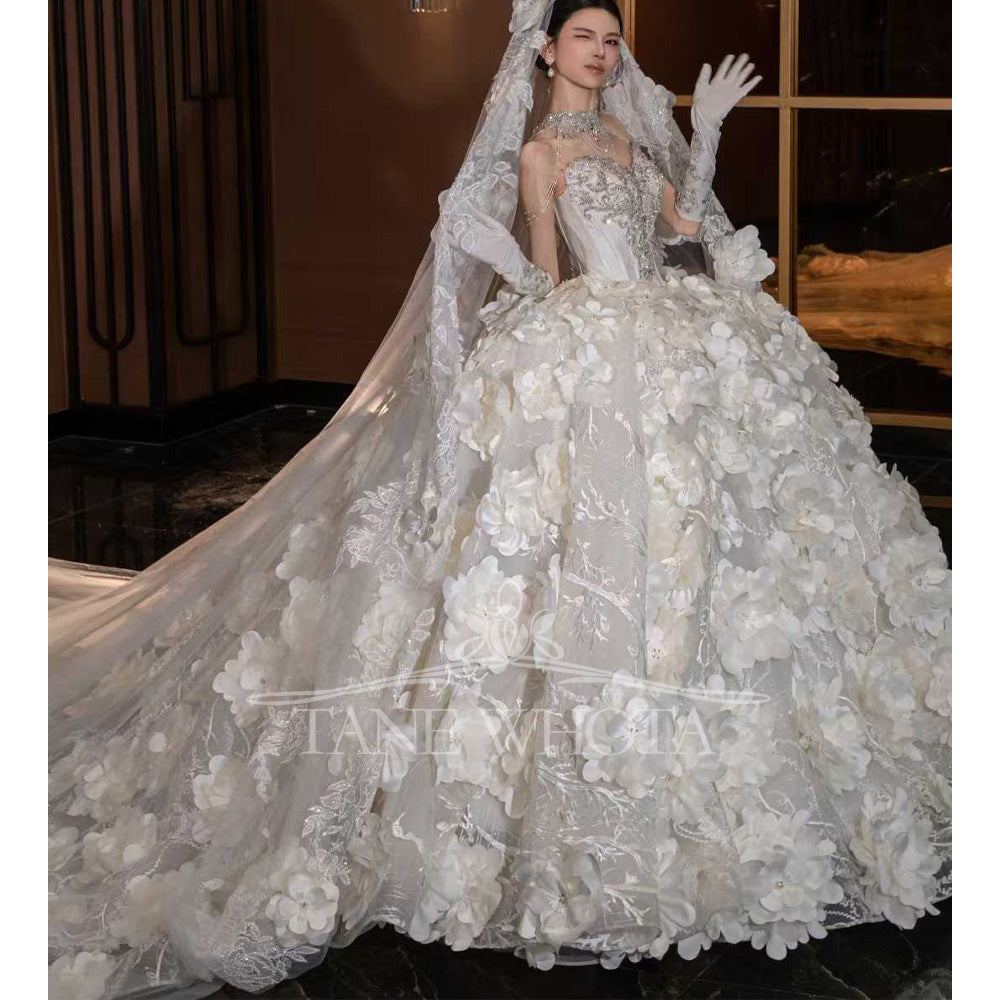 TW795 Sexy Sweetheart Sleeveless Crystal Sequined Appliques Ball Gown Wedding Dress Customizable 2025 Style