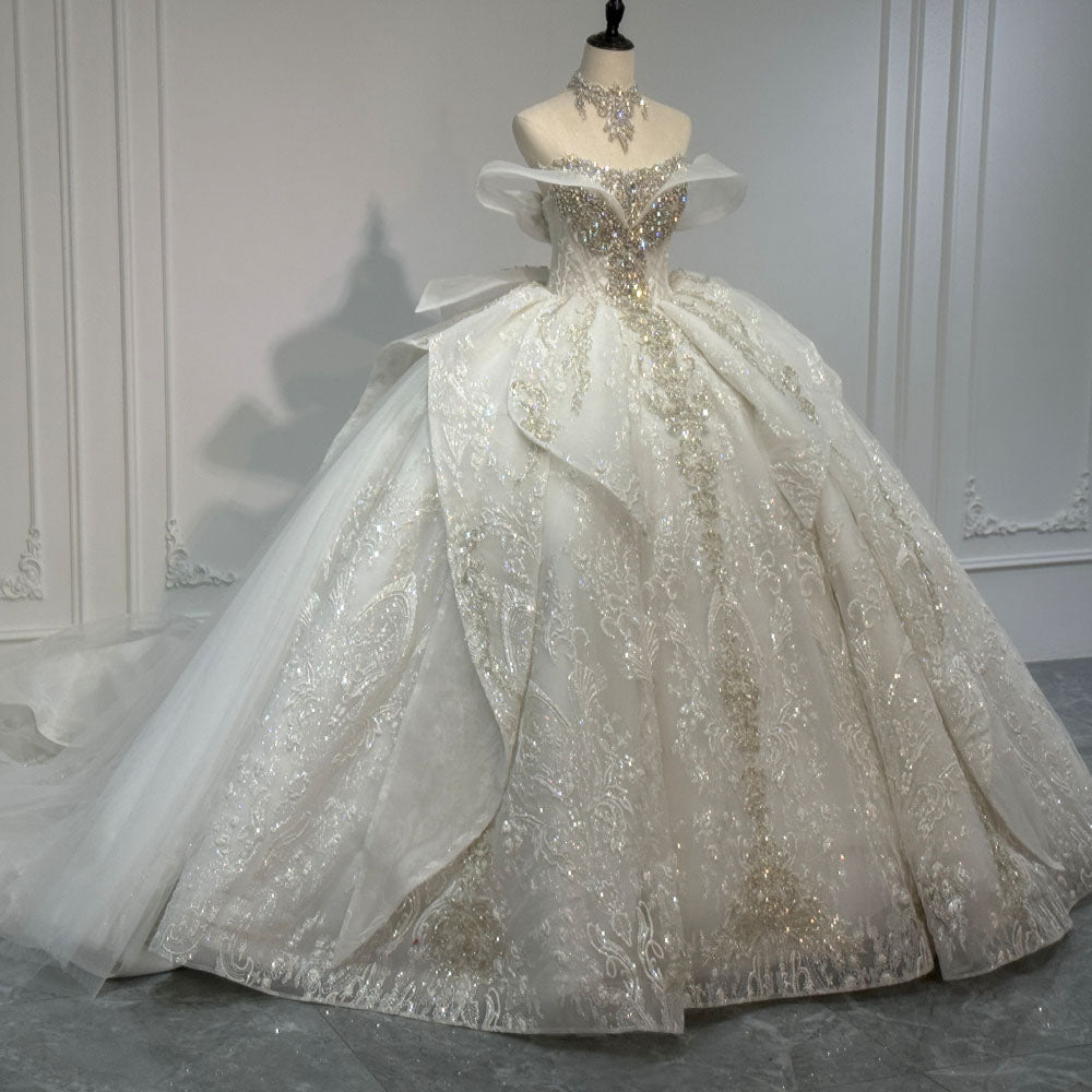 TW1096 Sweetheart Off-The-Shoulder Customizable 2026 Wedding Dress Lace-Up Back Embroidered Crystal Bridal Gown