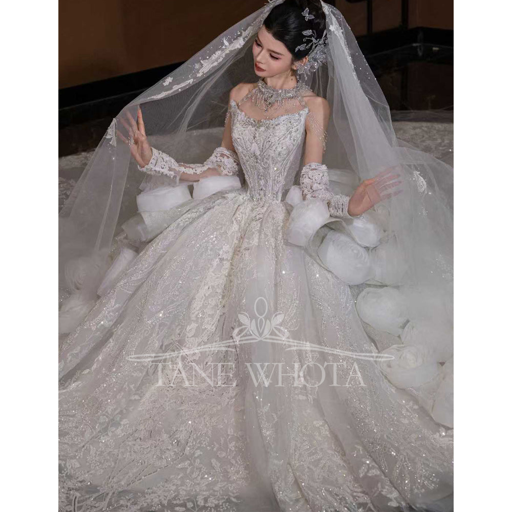 TW799 Luxury Sweetheart Wedding Dress Long Sleeve Embroidery Sequined 3D Flower Customizable Robe De Mariée For Women