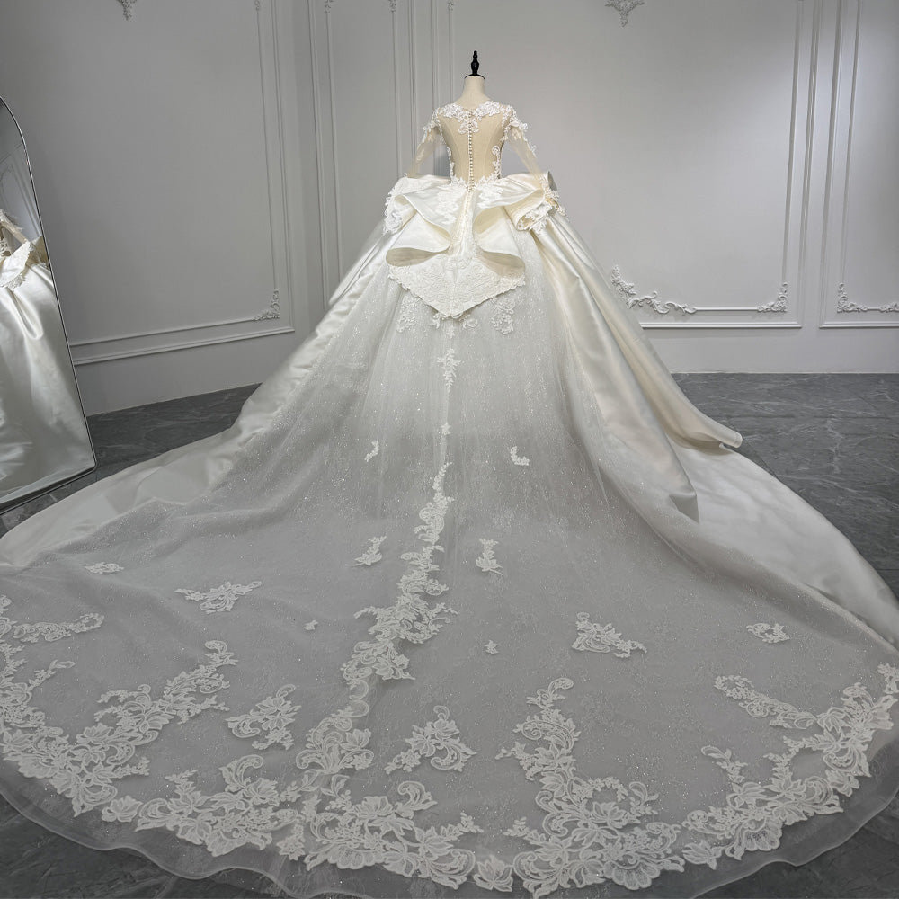TW977 2026 O-Neck Long Sleeve Wedding Dress With Button Appliques And Pearls Customizable Vestido Novias