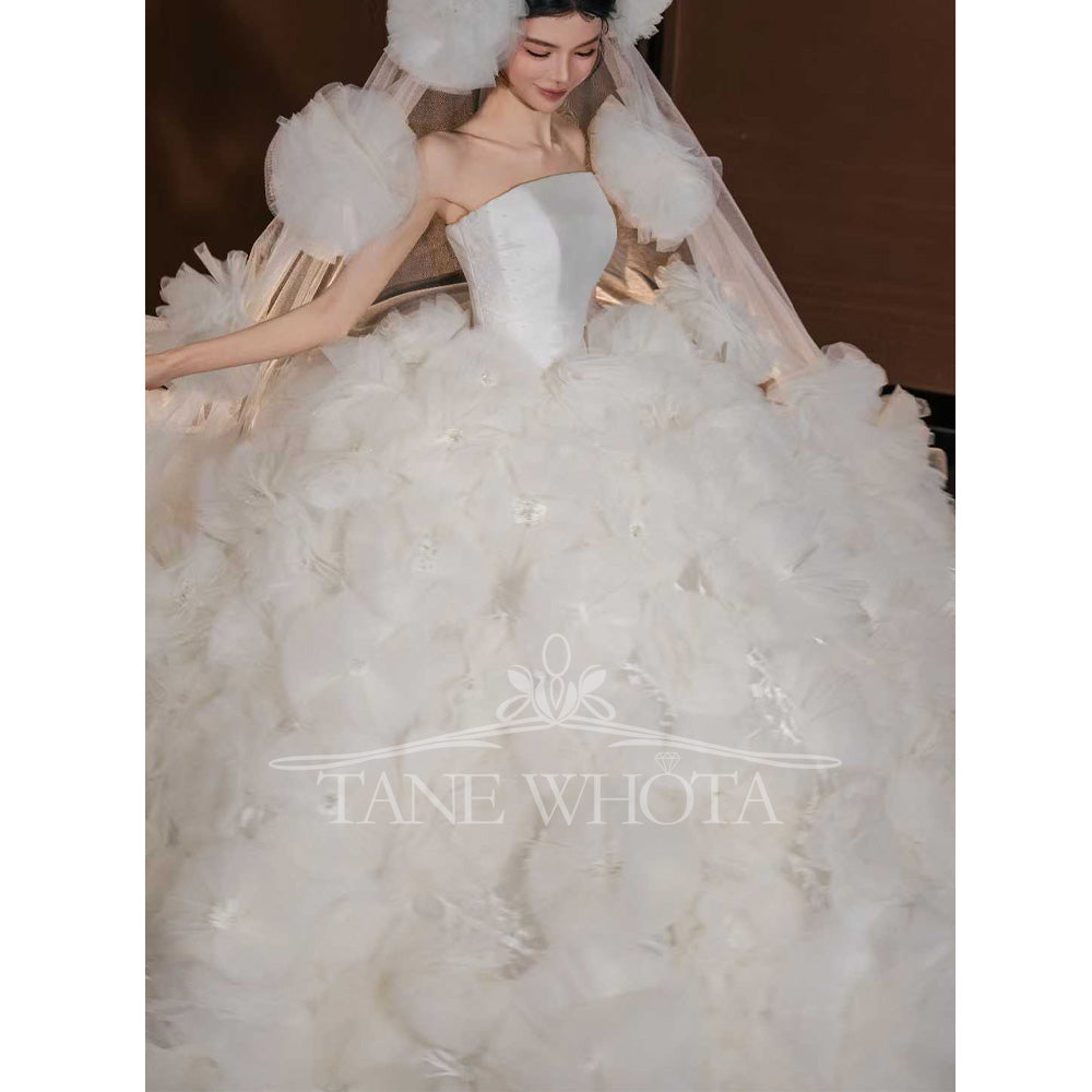 TW794 Luxury Strapless Wedding Dress Sleeveless Lace Up Back 3D Flower Ball Gown Customizable Düğün Elbisesi