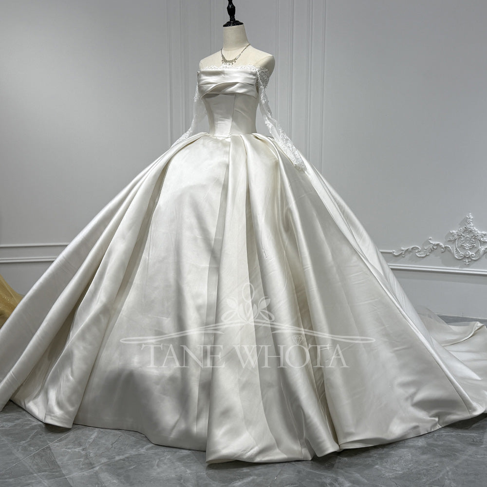 TW802 Customizable Strapless Wedding Dress 2025 Long Sleeve Lace Up Back Elegant Bridal Gown