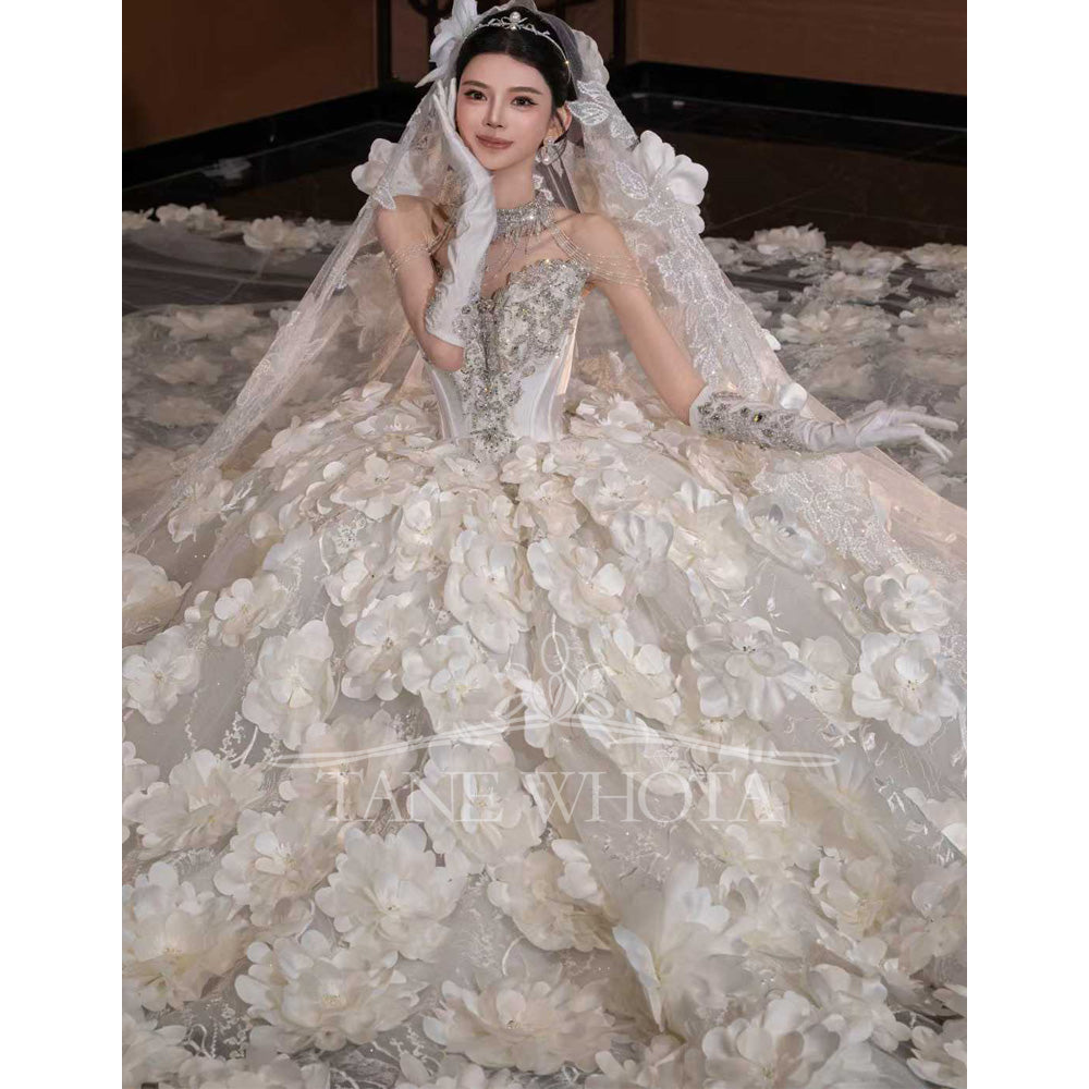 TW795 Sexy Sweetheart Sleeveless Crystal Sequined Appliques Ball Gown Wedding Dress Customizable 2025 Style