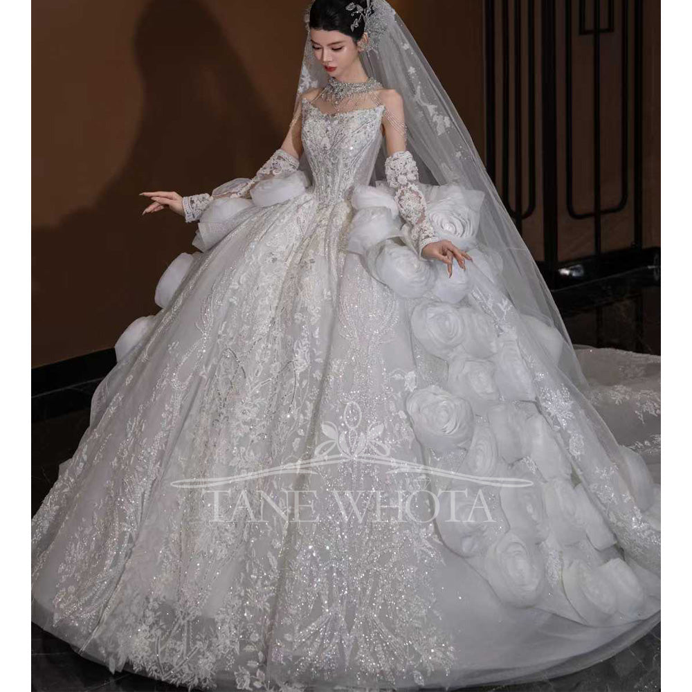 TW799 Luxury Sweetheart Wedding Dress Long Sleeve Embroidery Sequined 3D Flower Customizable Robe De Mariée For Women