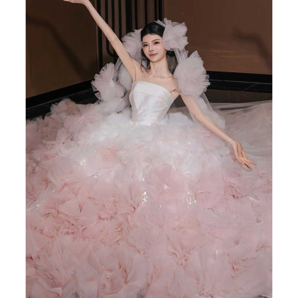TW793 Luxury Strapless 3D Flower Ball Gown Wedding Dress Sleeveless Customized Robe De Mariage Civil