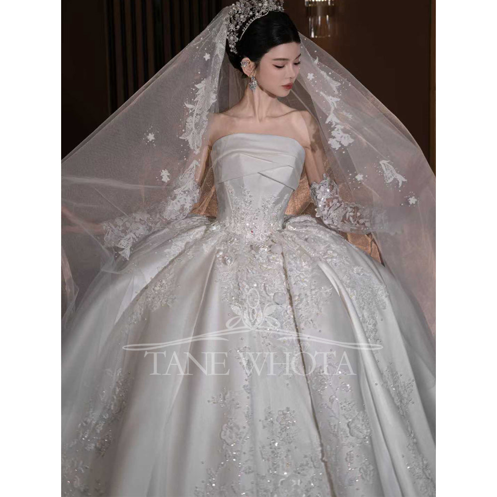 TW796 Strapless Ball Gown Wedding Dress With Long Sleeves And Sequined Embroidery Customizable 2026 Style Elegant Slubna Suknia
