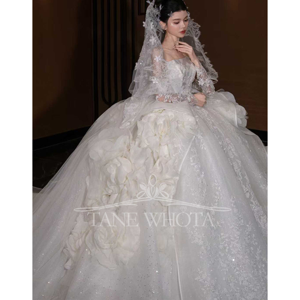 TW798 Robe De Marie Strapless Bridal Dress Long Sleeve Embroidery Sequined Customized Wedding Dress