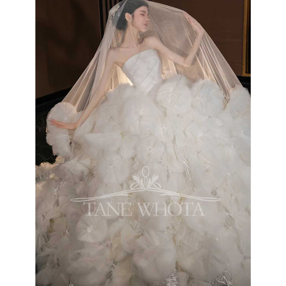 TW794 Luxury Strapless Wedding Dress Sleeveless Lace Up Back 3D Flower Ball Gown Customizable Düğün Elbisesi