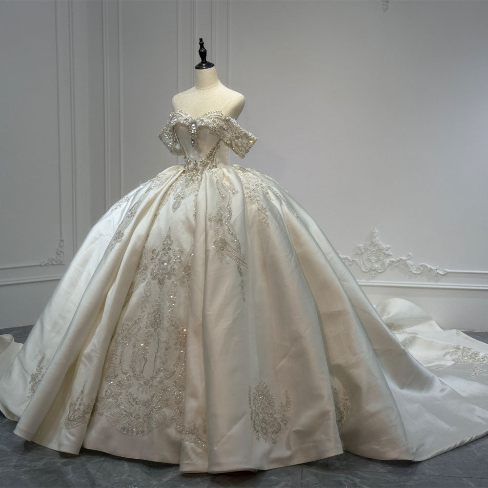 TW1083 Customizable Wedding Dress Sweetheart Off The Shoulder Lace-Up Back Sequined Crystal Gown Bridal Dress