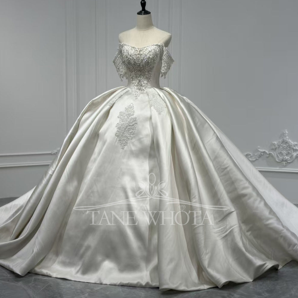 TW817 Sweetheart Off-The-Shoulder Wedding Dress Beaded Crystal Embroidery Lace-Up Back Customizable Bridal Gown