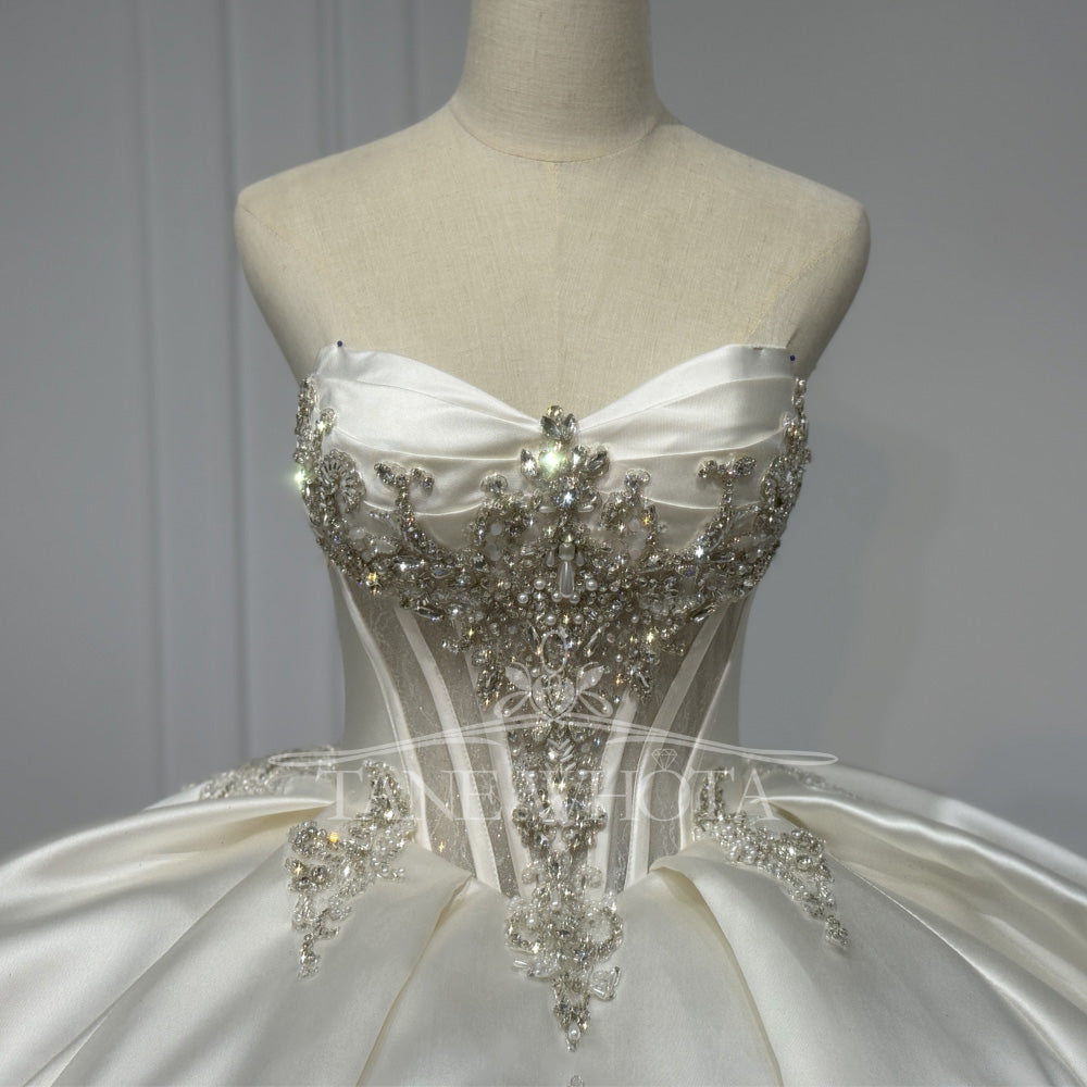 TW809 Sweetheart Detachable Sleeve Crystal Beading Wedding Dress Customized Ball Gown For Women Elegant Bridal Gown