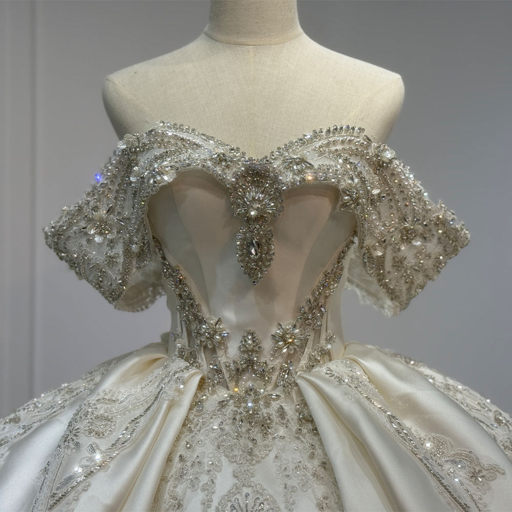 TW1083 Customizable Wedding Dress Sweetheart Off The Shoulder Lace-Up Back Sequined Crystal Gown Bridal Dress