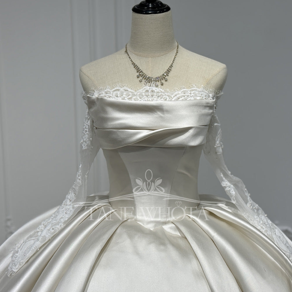 TW802 Customizable Strapless Wedding Dress 2025 Long Sleeve Lace Up Back Elegant Bridal Gown