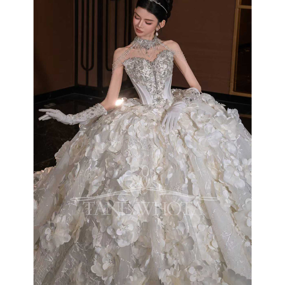 TW795 Sexy Sweetheart Sleeveless Crystal Sequined Appliques Ball Gown Wedding Dress Customizable 2025 Style