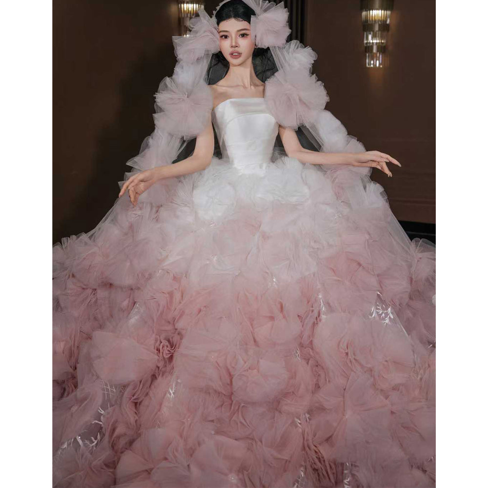 TW793 Luxury Strapless 3D Flower Ball Gown Wedding Dress Sleeveless Customized Robe De Mariage Civil
