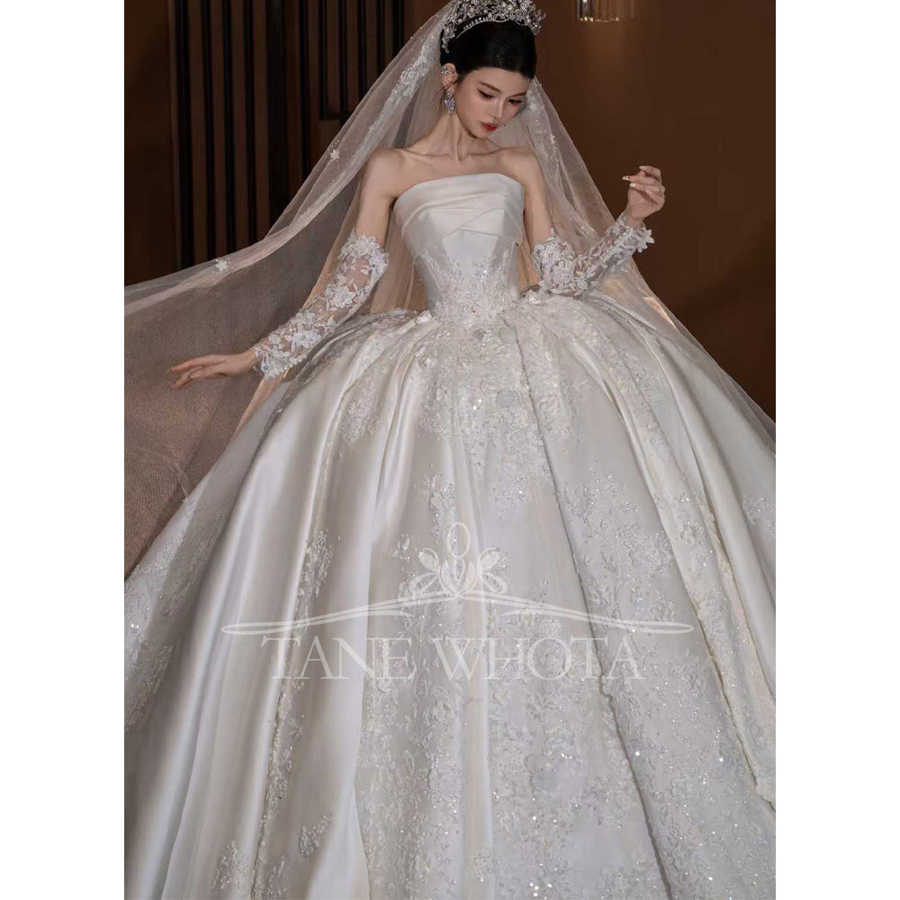 TW796 Strapless Ball Gown Wedding Dress With Long Sleeves And Sequined Embroidery Customizable 2026 Style Elegant Slubna Suknia