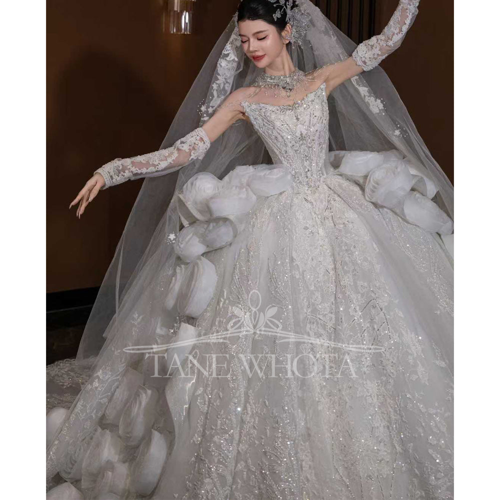 TW799 Luxury Sweetheart Wedding Dress Long Sleeve Embroidery Sequined 3D Flower Customizable Robe De Mariée For Women