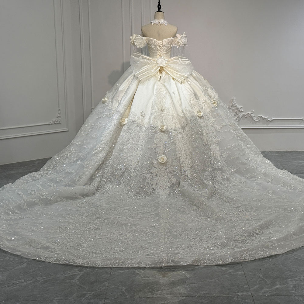 TW1095 Customizable Strapless Off-The-Shoulder Wedding Dress With Lace-Up Back Pearls Appliques Bow Bridal Gown 2026