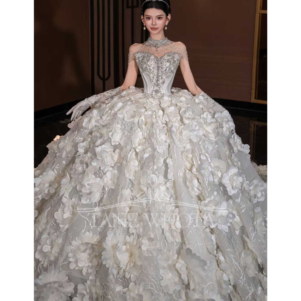 TW795 Sexy Sweetheart Sleeveless Crystal Sequined Appliques Ball Gown Wedding Dress Customizable 2025 Style