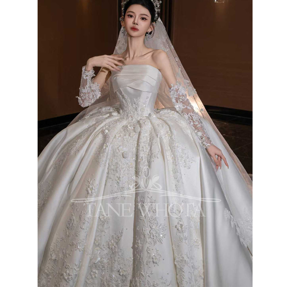 TW796 Strapless Ball Gown Wedding Dress With Long Sleeves And Sequined Embroidery Customizable 2026 Style Elegant Slubna Suknia