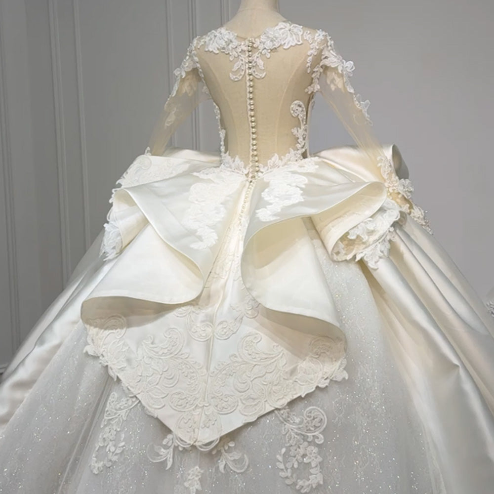 TW977 2026 O-Neck Long Sleeve Wedding Dress With Button Appliques And Pearls Customizable Vestido Novias