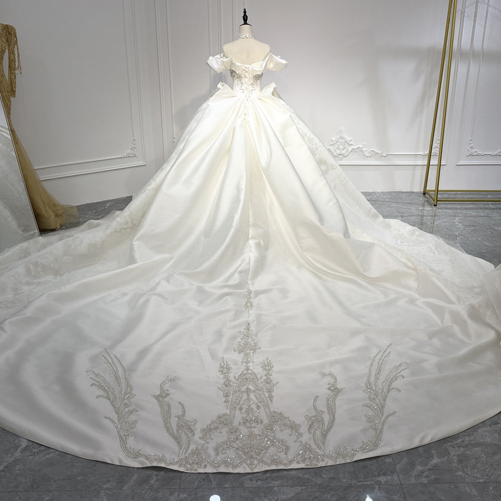 TW893 Wedding Dress Satin Sweetheart Off The Shoulder Lace Up Back Sequined Crystal Lace Detail Customizable Bridal Gown