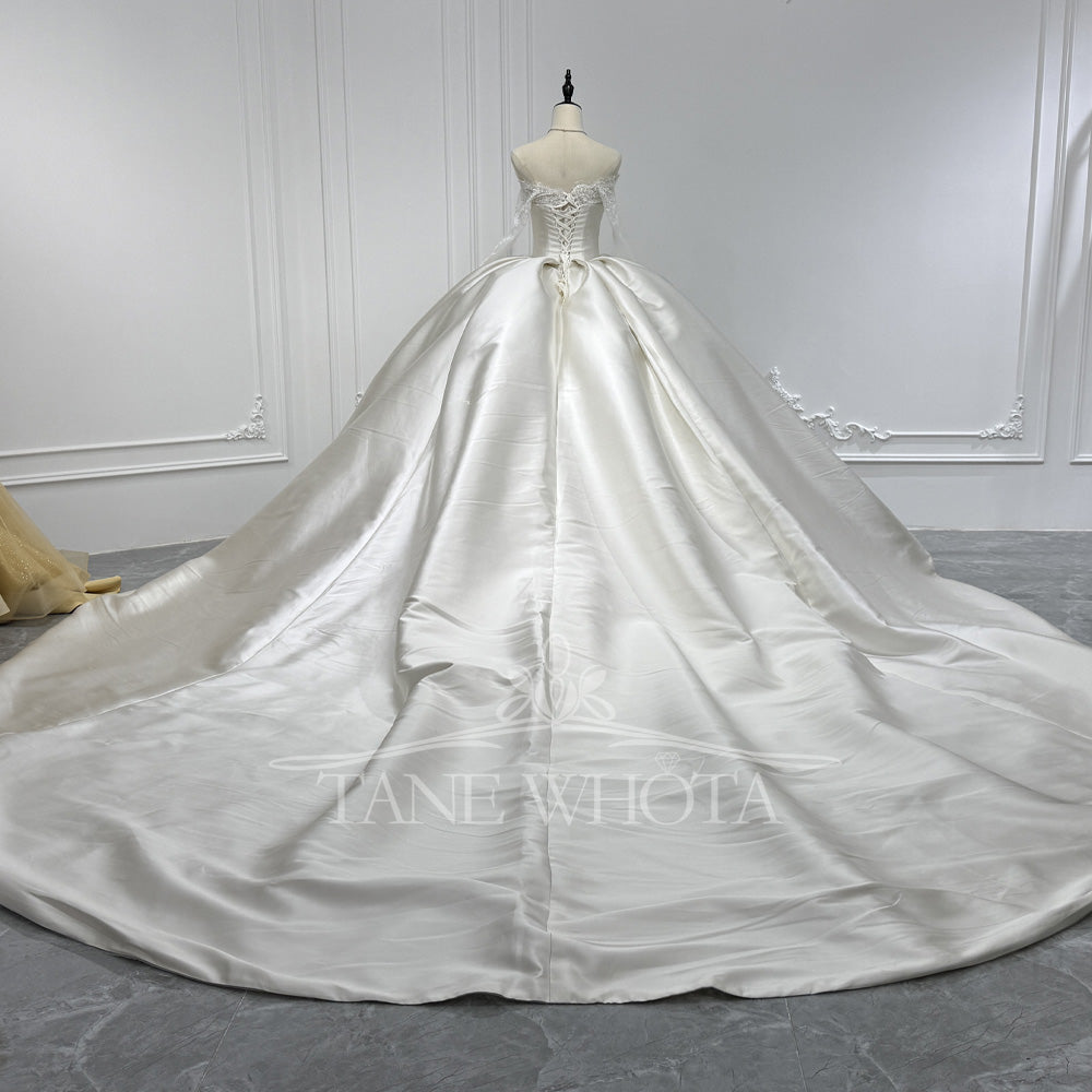 TW802 Customizable Strapless Wedding Dress 2025 Long Sleeve Lace Up Back Elegant Bridal Gown