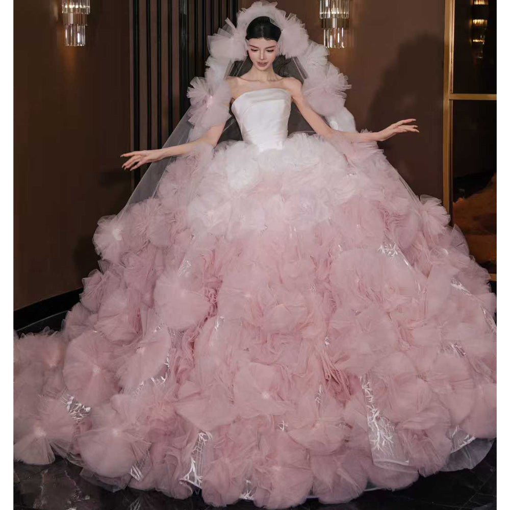 TW793 Luxury Strapless 3D Flower Ball Gown Wedding Dress Sleeveless Customized Robe De Mariage Civil