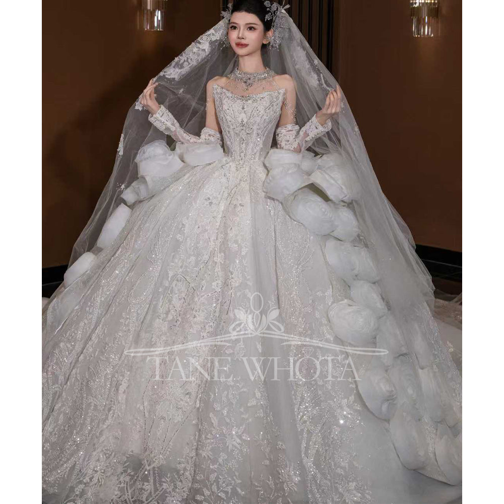 TW799 Luxury Sweetheart Wedding Dress Long Sleeve Embroidery Sequined 3D Flower Customizable Robe De Mariée For Women