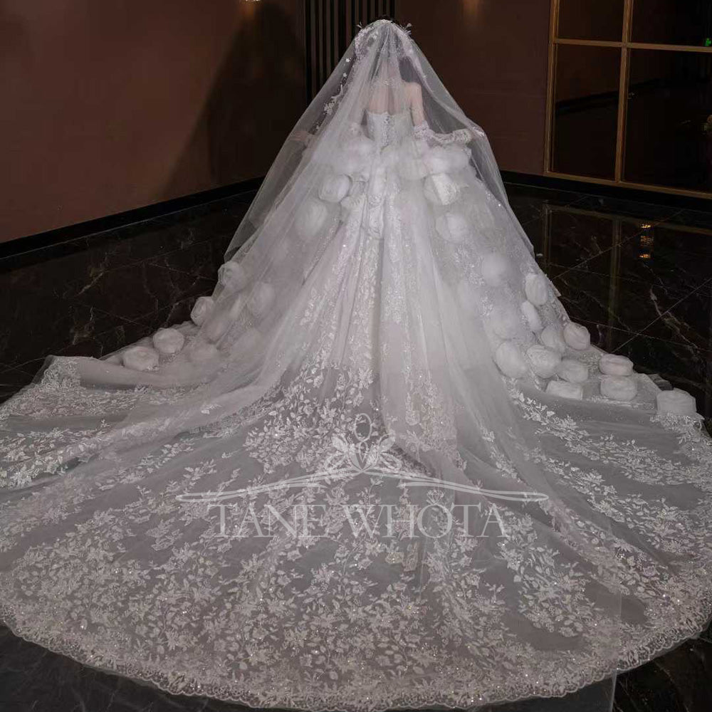 TW799 Luxury Sweetheart Wedding Dress Long Sleeve Embroidery Sequined 3D Flower Customizable Robe De Mariée For Women