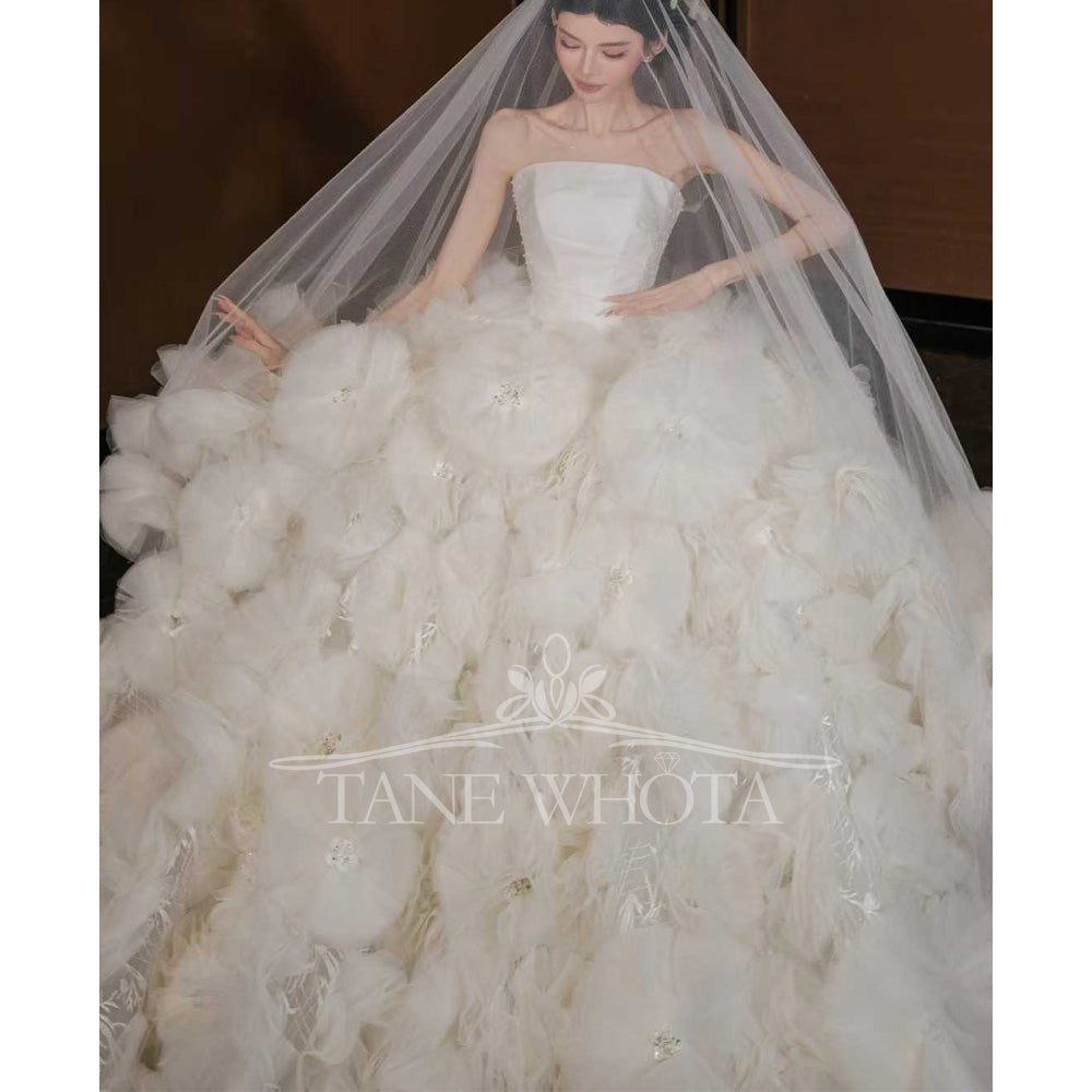 TW794 Luxury Strapless Wedding Dress Sleeveless Lace Up Back 3D Flower Ball Gown Customizable Düğün Elbisesi