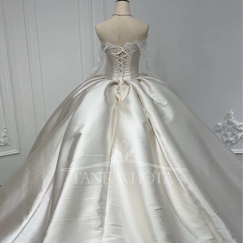 TW802 Customizable Strapless Wedding Dress 2025 Long Sleeve Lace Up Back Elegant Bridal Gown