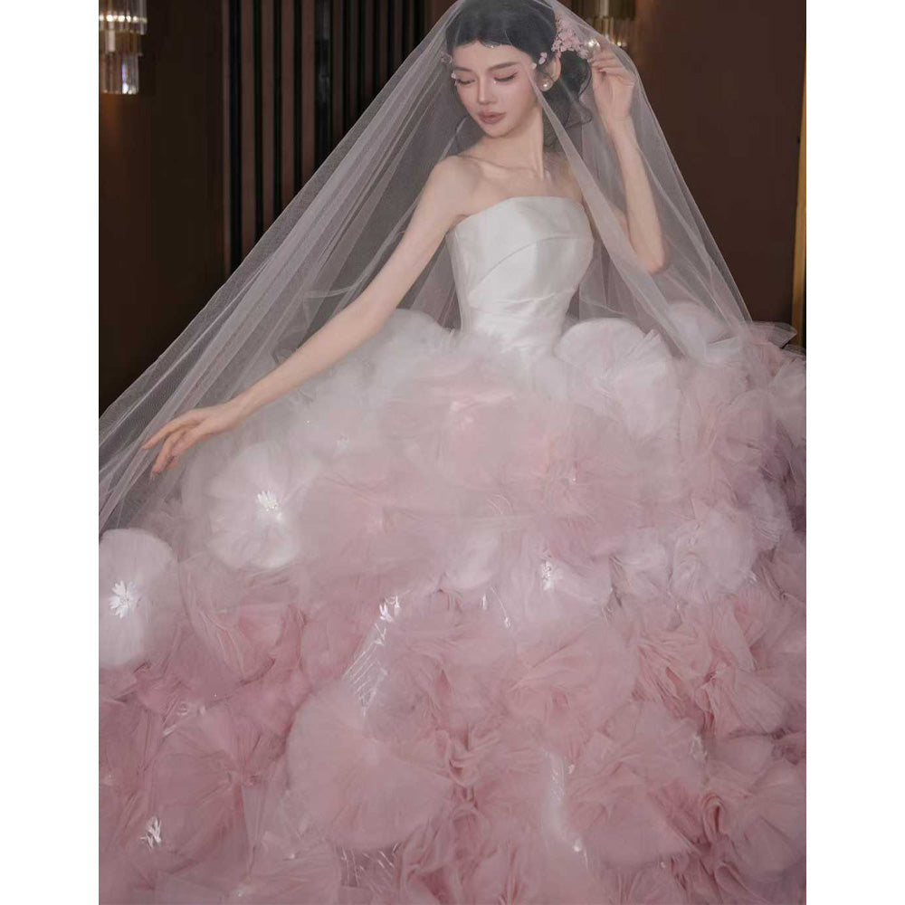 TW793 Luxury Strapless 3D Flower Ball Gown Wedding Dress Sleeveless Customized Robe De Mariage Civil