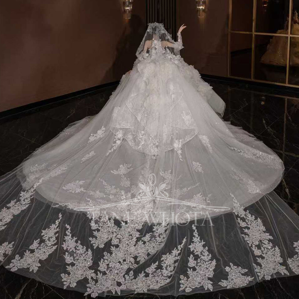 TW798 Robe De Marie Strapless Bridal Dress Long Sleeve Embroidery Sequined Customized Wedding Dress