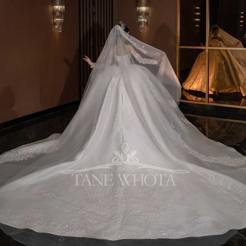 TW796 Strapless Ball Gown Wedding Dress With Long Sleeves And Sequined Embroidery Customizable 2026 Style Elegant Slubna Suknia