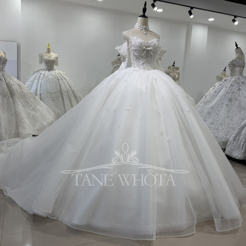 TW453 Luxury 2025 Wedding Dress Sweetheart Detachable Sleeve Lace-Up Back Ball Gown Beading Crystal Customizable