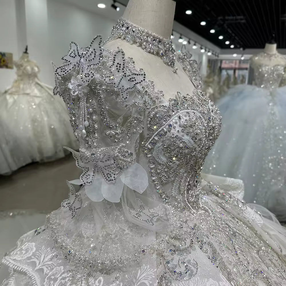 TW169 Wedding Dress For Bride 2025 Long Sleeve Square Collar Lace Up Back Ball Gown Sequins Beading Crystal Bridal Dress