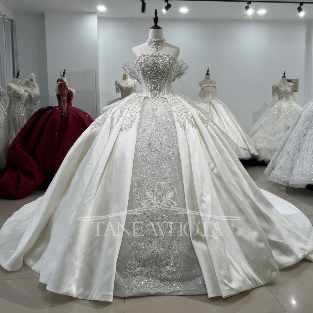TW562 Customized Strapless Wedding Dress Civil Ceremony Sequined Beading Lace-Up Back Bridal Gown