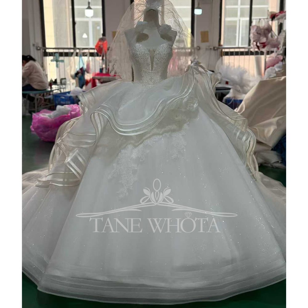 TW722 Sweetheart Sleeveless Wedding Dress With Beading Sequined Embroidery 3D Flower Lace-Up Back Customized Ball Gown