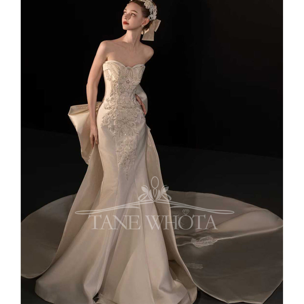 TW741 Luxury Bridal Gown Customizable Sweetheart Detachable Jacket Embroidery Crystal Sheath Bow Wedding Dress Trouwjurk