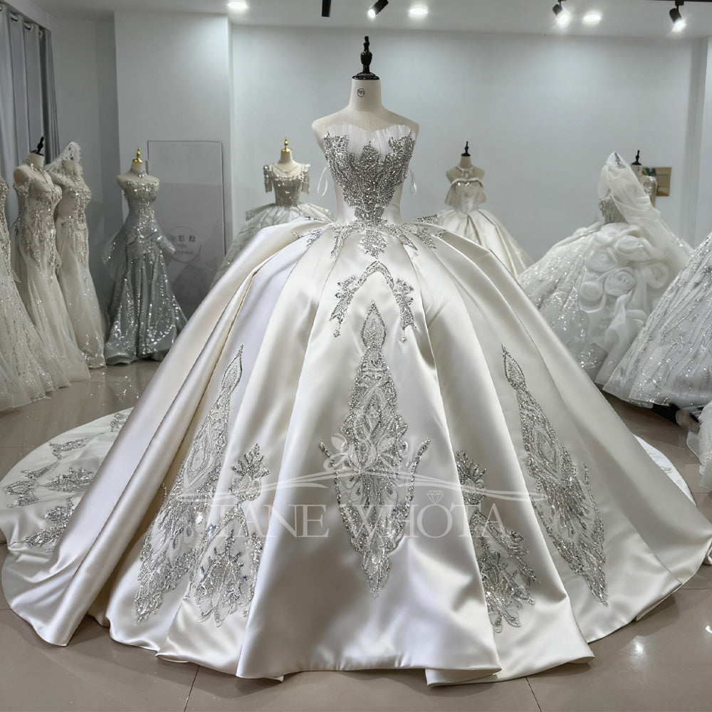 TW627 Sweetheart Sleeveless Crystal Sequined Wedding Dress Lace-Up Back Customized Ball Gown Civil Wedding Gown