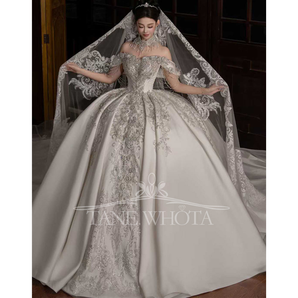 TW672 Sweetheart Off-Shoulder Beaded Sequined Ball Gown Wedding Dress - Customizable Sexy Bridal Gown