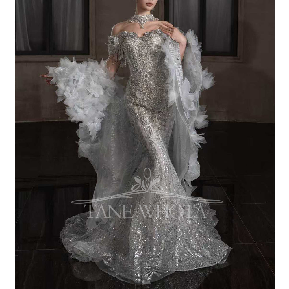 TW662 Sweetheart Off-Shoulder Embroidery Beading Sequined Crystal Sheath Wedding Dress Customized Vestido De Noiva Casamento